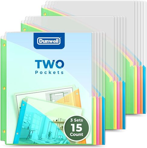 Dunwell 2-Pocket Dividers for 3-Ring Binder (1 Set, 5 Count) No Tab Binder Folders, 5 Bright Colors, Plastic File Jackets, File Folder Jackets, Tear Resistant Acid-Free Poly in Saudi Arabia