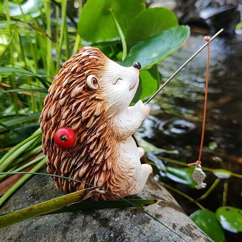 Charming Resin Hedgehog Fishing Statue, for Outdoor Garden, Patio, and Pond Decor, Ideal Gift Hedgehog Decor in Saudi Arabia