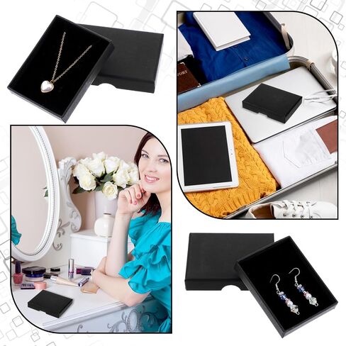 5 Pcs Small Jewelry Gift Boxes Cardboard Black Small Gift Boxes With Lids For Presents 2.75x3.54x0.63in Cotton Filled Empty Square Pendent Storage Case For Necklace Bracelet Earring Birthday Wedding in Saudi Arabia