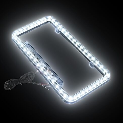 White LED License Plate Frame, 12V Light Up Lighted Neon Glow in The Dark Licence Plates Frame Cover, Waterproof Acrylic Plastic, Used for Auto UTV ATV Truck Car Trailer, White Led Lighting Color in Saudi Arabia