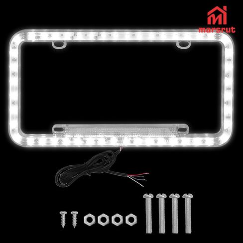White LED License Plate Frame, 12V Light Up Lighted Neon Glow in The Dark Licence Plates Frame Cover, Waterproof Acrylic Plastic, Used for Auto UTV ATV Truck Car Trailer, White Led Lighting Color in Saudi Arabia