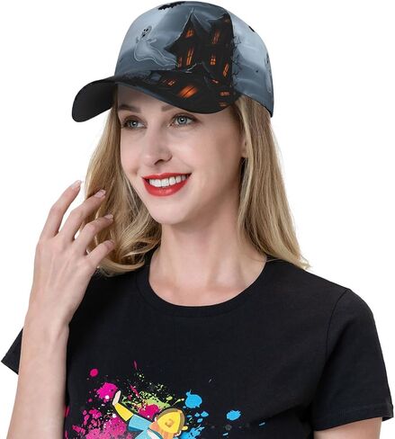 Cute Halloween Funny Pumpkin Bat Adjustable Baseball Cap Golf Hat Caps for Men Women in Saudi Arabia