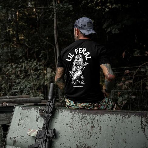 تي شيرت برسوم جرافيك للرجال من Combat Iron - Lil Feral Raccoon - مقاس رياضي مزيج من القطن والبوليستر المنكمش مسبقًا in Kuwait