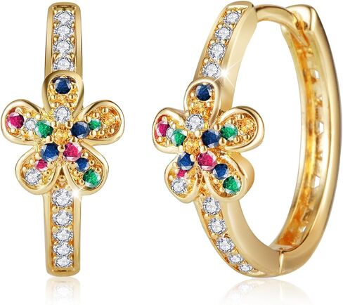 Richapex 18K Gold Plated Hoop Earrings for Women, Dainty Colorful Flower Hoop Earrings, Hypoallergenic, Anniversary Birthday Gifts for Women in Saudi Arabia