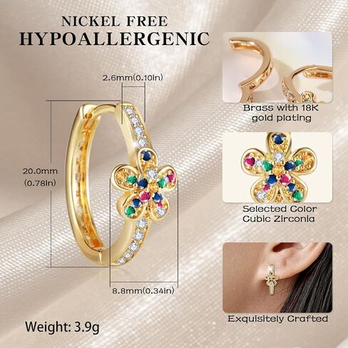 Richapex 18K Gold Plated Hoop Earrings for Women, Dainty Colorful Flower Hoop Earrings, Hypoallergenic, Anniversary Birthday Gifts for Women in Saudi Arabia