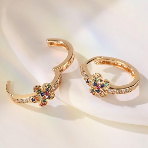 Richapex 18K Gold Plated Hoop Earrings for Women, Dainty Colorful Flower Hoop Earrings, Hypoallergenic, Anniversary Birthday Gifts for Women in Saudi Arabia