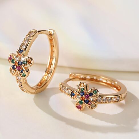 Richapex 18K Gold Plated Hoop Earrings for Women, Dainty Colorful Flower Hoop Earrings, Hypoallergenic, Anniversary Birthday Gifts for Women in Saudi Arabia