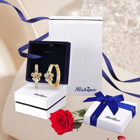 Richapex 18K Gold Plated Hoop Earrings for Women, Dainty Colorful Flower Hoop Earrings, Hypoallergenic, Anniversary Birthday Gifts for Women in Saudi Arabia