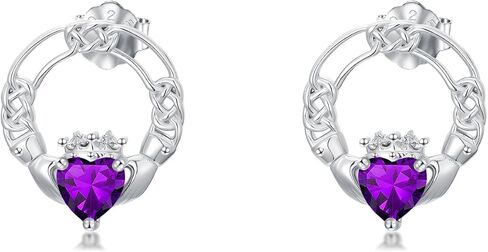 Seiyang سلتيك Claddagh حلق 925 الفضة الاسترليني Claddagh هوب وأقراط مسمار مع 12 شهرًا جوهرة الميلاد سلتيك الأيرلندية محظوظ مجوهرات هدايا للنساء in Saudi Arabia