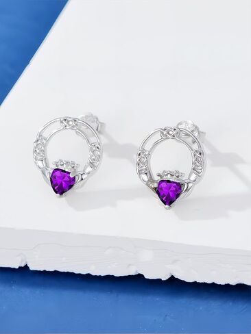 Seiyang سلتيك Claddagh حلق 925 الفضة الاسترليني Claddagh هوب وأقراط مسمار مع 12 شهرًا جوهرة الميلاد سلتيك الأيرلندية محظوظ مجوهرات هدايا للنساء in Saudi Arabia