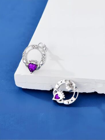 Seiyang سلتيك Claddagh حلق 925 الفضة الاسترليني Claddagh هوب وأقراط مسمار مع 12 شهرًا جوهرة الميلاد سلتيك الأيرلندية محظوظ مجوهرات هدايا للنساء in Saudi Arabia