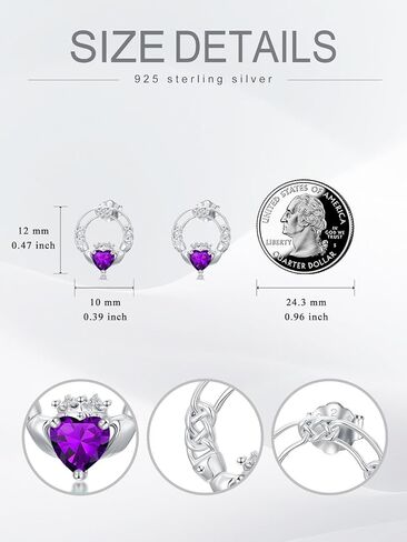 Seiyang سلتيك Claddagh حلق 925 الفضة الاسترليني Claddagh هوب وأقراط مسمار مع 12 شهرًا جوهرة الميلاد سلتيك الأيرلندية محظوظ مجوهرات هدايا للنساء in Saudi Arabia