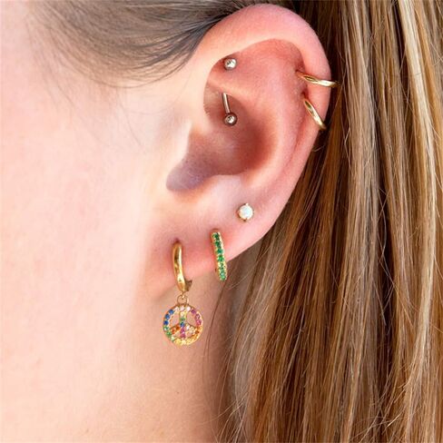 Cute Peace Sign Colorful CZ Huggie Small Hoop Earrings Dangle Drop for Women Sterling Silver Post 14K Gold Filled Simple Rainbow Crystal Charm Hoops Hypoallergenic Fashion Jewelry in Saudi Arabia