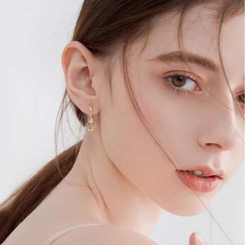 Cute Peace Sign Colorful CZ Huggie Small Hoop Earrings Dangle Drop for Women Sterling Silver Post 14K Gold Filled Simple Rainbow Crystal Charm Hoops Hypoallergenic Fashion Jewelry in Saudi Arabia