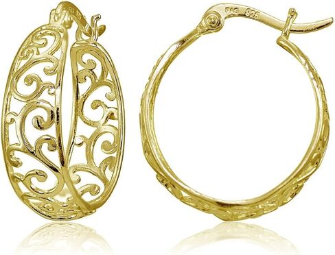 Hoops & Loops Sterling Silver Oval 24mm Filigree Hoop Earrings for Women, Silver, Yellow & Rose Gold in Saudi Arabia