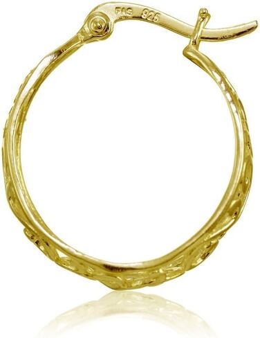 Hoops & Loops Sterling Silver Oval 24mm Filigree Hoop Earrings for Women, Silver, Yellow & Rose Gold in Saudi Arabia