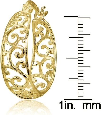 Hoops & Loops Sterling Silver Oval 24mm Filigree Hoop Earrings for Women, Silver, Yellow & Rose Gold in Saudi Arabia