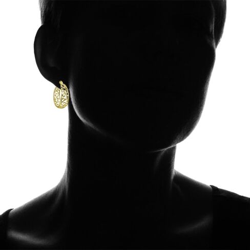 Hoops & Loops Sterling Silver Oval 24mm Filigree Hoop Earrings for Women, Silver, Yellow & Rose Gold in Saudi Arabia