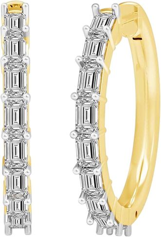Dewberry 14k White or Yellow Gold Plated 925 Sterling Silver Hoop Earrings For Women | 1CT-2CT Lab Grown Baguette Or Princess Cut Diamond Hypoallergenic Hoop Earrings (Clarity: VS, Color: FG) in Saudi Arabia
