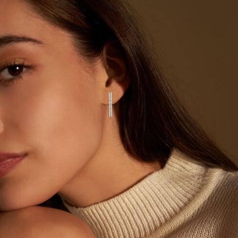 Dewberry 14k White or Yellow Gold Plated 925 Sterling Silver Hoop Earrings For Women | 1CT-2CT Lab Grown Baguette Or Princess Cut Diamond Hypoallergenic Hoop Earrings (Clarity: VS, Color: FG) in Saudi Arabia