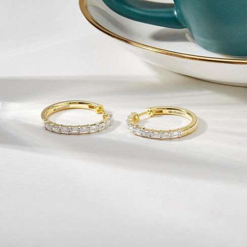 Dewberry 14k White or Yellow Gold Plated 925 Sterling Silver Hoop Earrings For Women | 1CT-2CT Lab Grown Baguette Or Princess Cut Diamond Hypoallergenic Hoop Earrings (Clarity: VS, Color: FG) in Saudi Arabia
