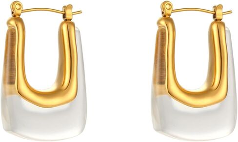 واضح هوب أقراط للنساء الذهب مكتنزة الراتنج القرط الملونة المينا Huggie أقراط هندسية كريستال هوب أقراط مكتنزة بيان المجوهرات العصرية in Kuwait