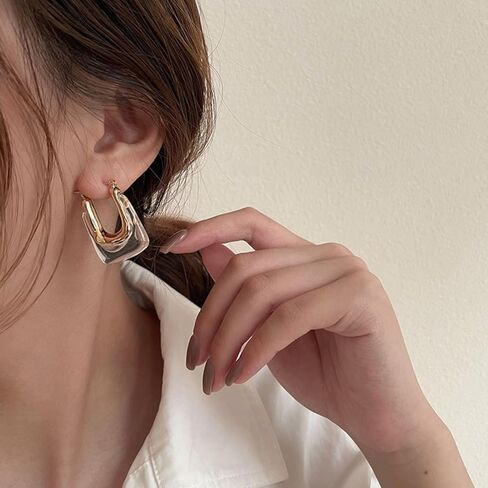 واضح هوب أقراط للنساء الذهب مكتنزة الراتنج القرط الملونة المينا Huggie أقراط هندسية كريستال هوب أقراط مكتنزة بيان المجوهرات العصرية in Kuwait