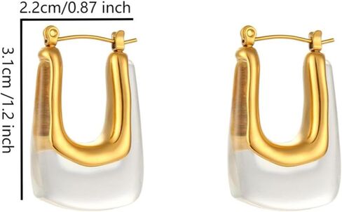 واضح هوب أقراط للنساء الذهب مكتنزة الراتنج القرط الملونة المينا Huggie أقراط هندسية كريستال هوب أقراط مكتنزة بيان المجوهرات العصرية in Kuwait