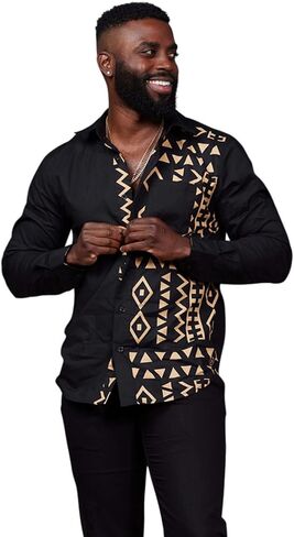 ديانو | قميص Abiade الأفريقي للرجال - ملابس أفريقية متميزة - قميص Dashiki بأزرار بمقاسات عادية وكبيرة in Kuwait