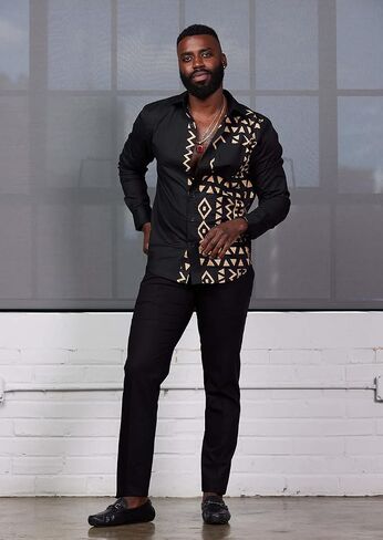 ديانو | قميص Abiade الأفريقي للرجال - ملابس أفريقية متميزة - قميص Dashiki بأزرار بمقاسات عادية وكبيرة in Kuwait