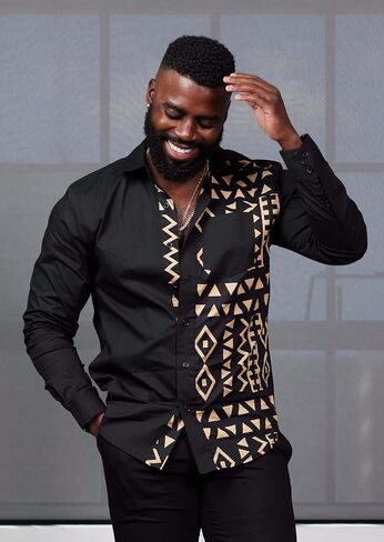 ديانو | قميص Abiade الأفريقي للرجال - ملابس أفريقية متميزة - قميص Dashiki بأزرار بمقاسات عادية وكبيرة in Kuwait