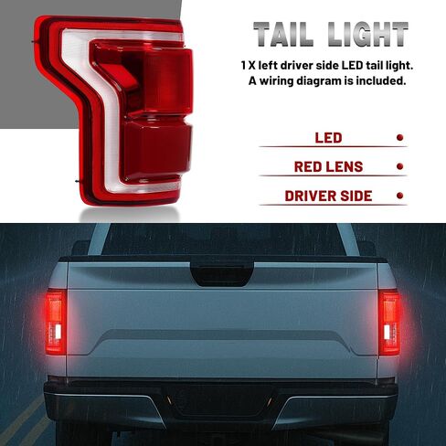 HECASA Right LED Tail Light Compatible with 2015-2017 Ford F-150 F150 Replacement for FO2801259 Rear Taillight Brake Lamp w/LED Tube Red Lens Passenger Side in Saudi Arabia