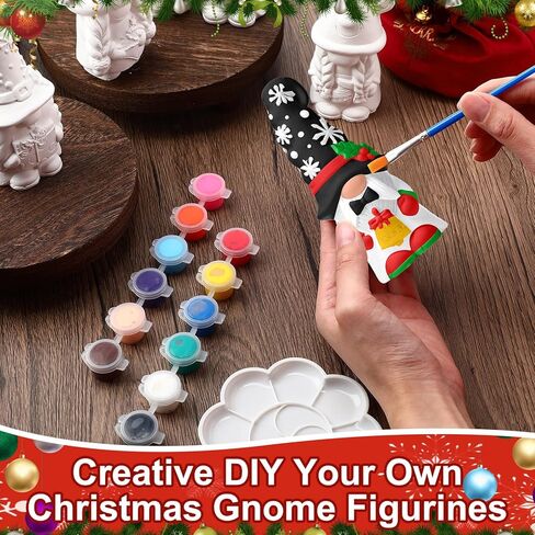 WinnerWhy 6 Pcs Halloween Ceramics to Paint Ready to Paint Your Own Gnome Statues 5.12" Paintable Santa Snowman Reindeer Figurines DIY Unpainted Ceramics Plaster Crafts Kit with Brush Palette Paint in Kuwait