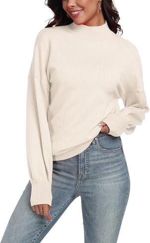 POSESHE Women's Oversized Sweaters Outfits Crewneck Ribbed Knit Dressy Casual Knit Pullover Tops in Kuwait