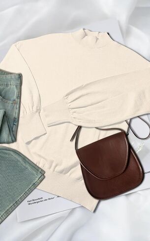 POSESHE Women's Oversized Sweaters Outfits Crewneck Ribbed Knit Dressy Casual Knit Pullover Tops in Kuwait