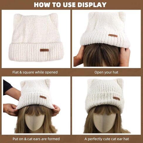 قبعة أذن قطة لطيفة على شكل قطة سوداء من الكروشيه قبعة شتوية دافئة قبعة محبوكة للنساء والفتيات in Kuwait