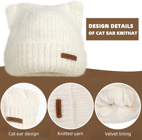 قبعة أذن قطة لطيفة على شكل قطة سوداء من الكروشيه قبعة شتوية دافئة قبعة محبوكة للنساء والفتيات in Kuwait