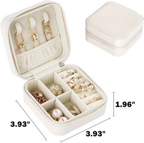 Travel Jewelry Box, Small Jewelry Travel Organizer Case Travel Essentials Christmas for Women, White in Saudi Arabia