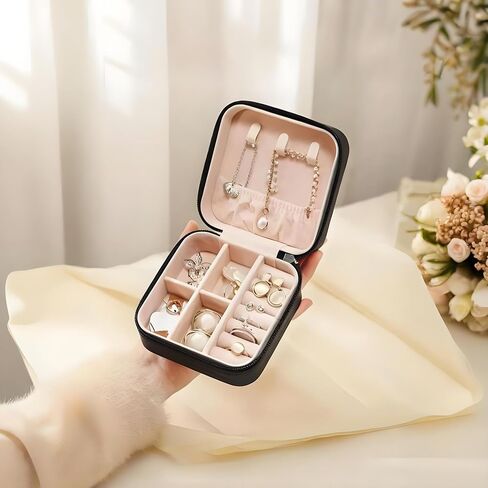 Travel Jewelry Box, Small Jewelry Travel Organizer Case Travel Essentials Christmas for Women, White in Saudi Arabia