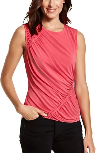 DKNY Womens Ruched Pullover Top Red XL in Saudi Arabia