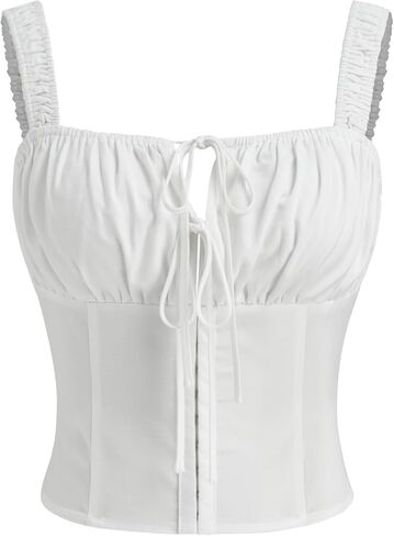 CIDER Shirts for Women Square Neck Ruched Tie Front Crop Tank Top Sleeveless Blouse Casual Top in Saudi Arabia
