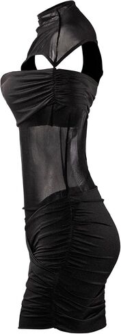 Women Sexy Hollow Out Mesh Mini Dress See Through Double Layer Tight Ruched Night Club Party Dress in Saudi Arabia