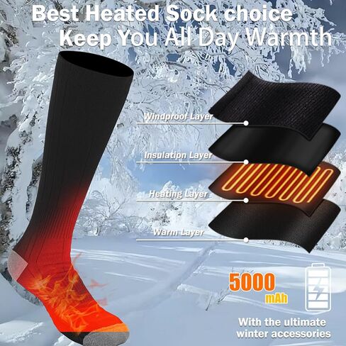 جوارب ساخنة للرجال والنساء مع حزمة بطارية قابلة لإعادة الشحن، جوارب تسخين كهربائية قابلة للغسل، تحكم ذكي في الشتاء، تدفئة القدم الحرارية للصيد والتزلج والتخييم in Kuwait