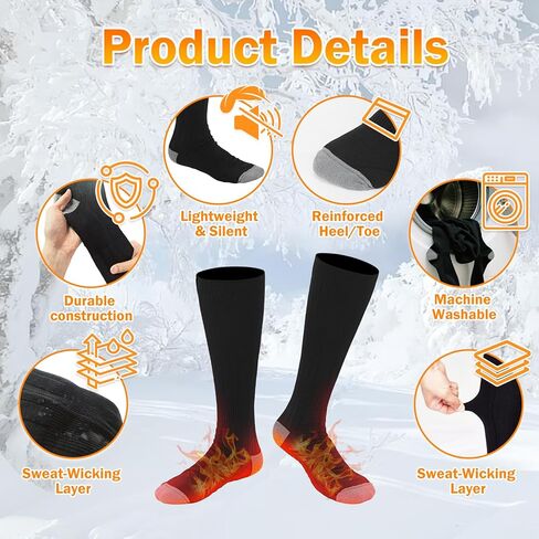 جوارب ساخنة للرجال والنساء مع حزمة بطارية قابلة لإعادة الشحن، جوارب تسخين كهربائية قابلة للغسل، تحكم ذكي في الشتاء، تدفئة القدم الحرارية للصيد والتزلج والتخييم in Kuwait
