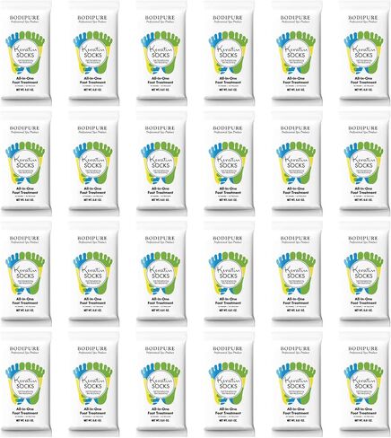 Bodipure All-in-1 قناع القدم ترطيب | قناع القدم والفيتامين هـ للقدمين الجافة المتشققة ، الكالس والكعب تليين | سهلة الاستخدام إصلاح القدم باديكير | علاج أقدام خالية من المواد الكيميائية | 50 زوجًا in Kuwait
