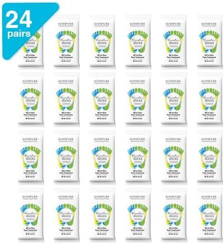 Bodipure All-in-1 قناع القدم ترطيب | قناع القدم والفيتامين هـ للقدمين الجافة المتشققة ، الكالس والكعب تليين | سهلة الاستخدام إصلاح القدم باديكير | علاج أقدام خالية من المواد الكيميائية | 50 زوجًا in Kuwait
