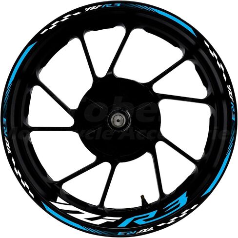 Awonderful Motorcycle Reflective Wheel Stripes kit, Vinyl Wheel Rim Stickers Compatible with Yamaha YZF R3 2013-2024 (Sky Blue) in Saudi Arabia