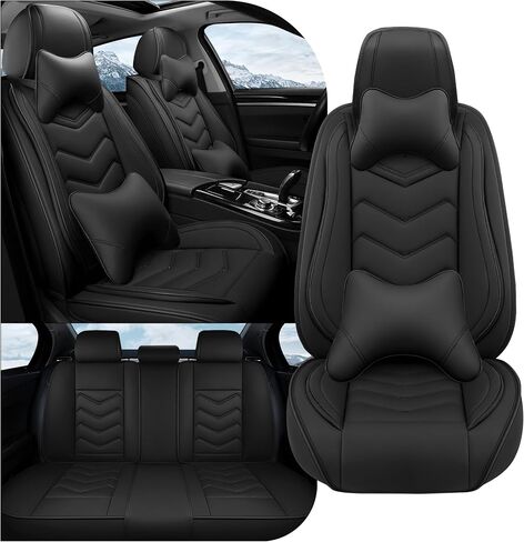 Car Seat Covers Fit for Toyota Land Cruiser 2000-2025, Stylish Sport Seat Covers, Waterproof Wear-Resistant Premium Nappa Leather Car Seat Cover.(Full Set with Pillow/Pure Black) in Saudi Arabia
