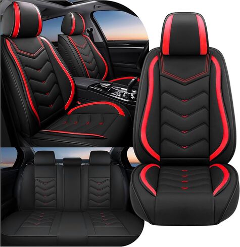 Car Seat Covers Fit for Nissan Frontier 2000-2025, Stylish Sport Seat Covers, Waterproof Wear-Resistant Premium Nappa Leather Car Seat Cover.(Full Set/Black Red) in Saudi Arabia