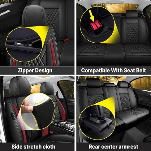 Seat Covers for Nissan Pathfinder 2003-2025, Premium Leather Car Seat Protector, Waterproof, Airbag-Compatible & Durable Auto Interior Protection(5 Seats, Black&Red, Luxury) in Saudi Arabia